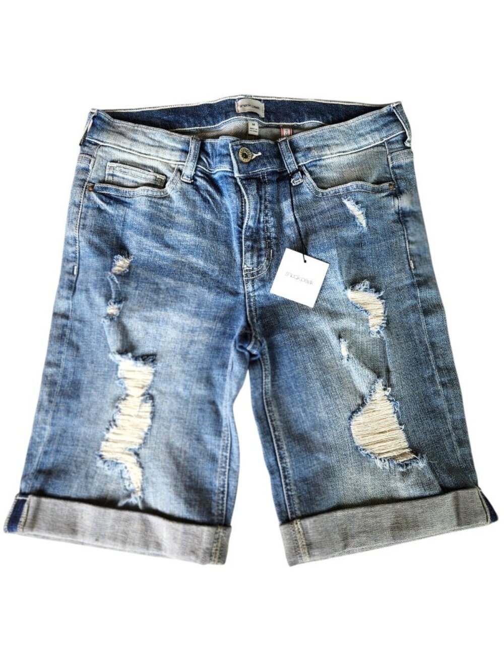 Sneak Peek Women's Distressed Denim Bermuda Shorts New w/Tag Size Medium